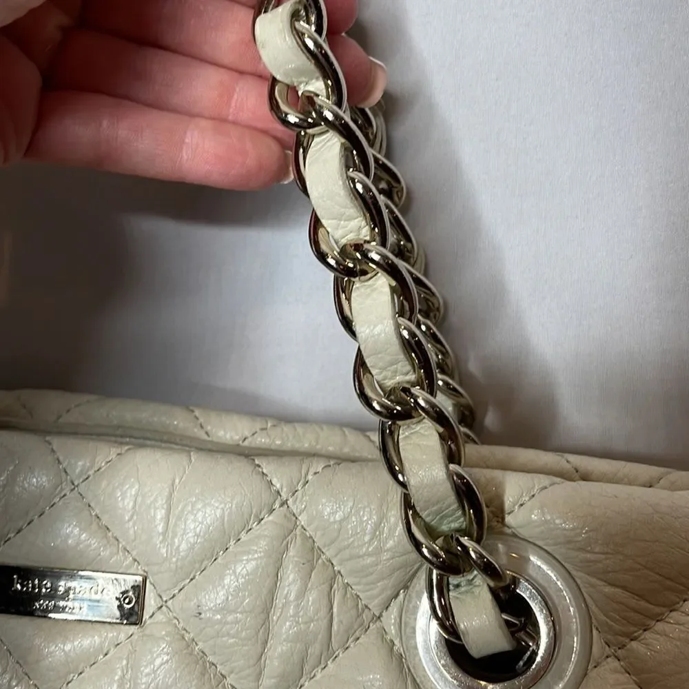Kate Spade Cream Quilted Maryanne Shoulder Bag With Chain Handles.